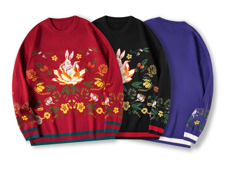 Lucky Rabbit Embroidered Japanese Sweatshirt - XL