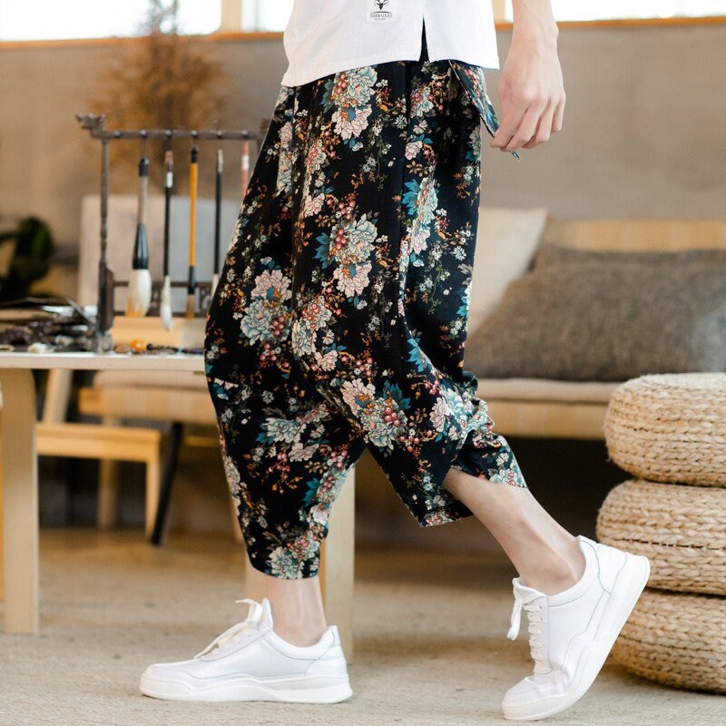 Floret Art Design Printed Japanese Pants - Medium