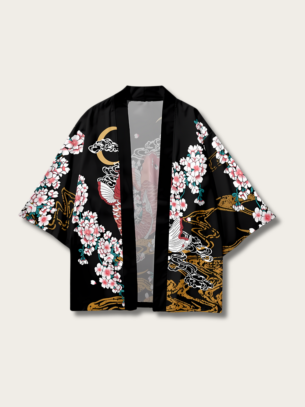 Golden Koi Blossom Kimono Cardigan - S