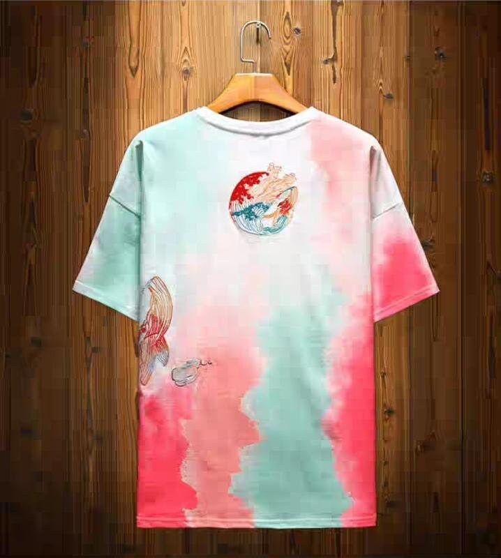 Tie Dye Embroidered Whale Japanese T Shirt - Large