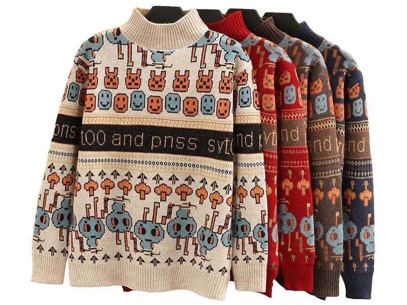 Doodle Knit Printed Japanese Sweater - 2XL