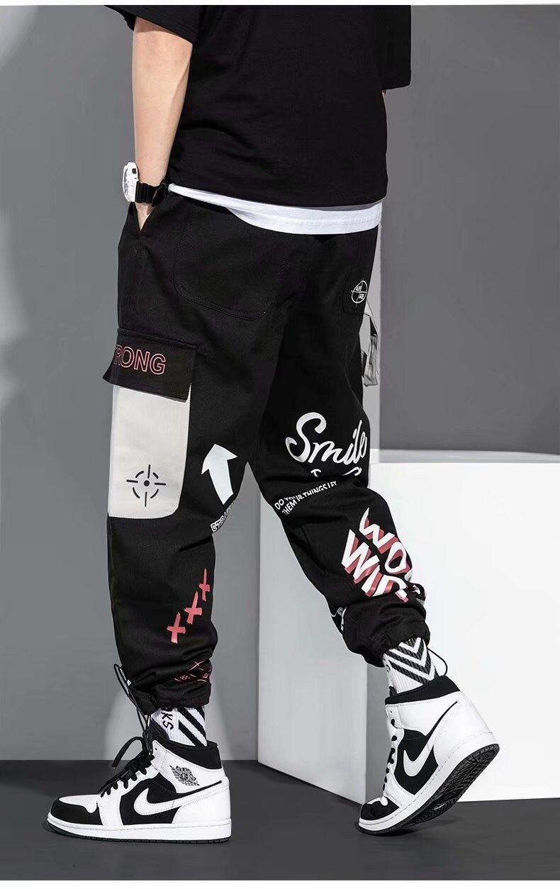Graffiti Letter Printed Japanese Pants - Large