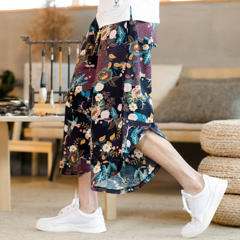 Floret Art Design Printed Japanese Pants - Medium