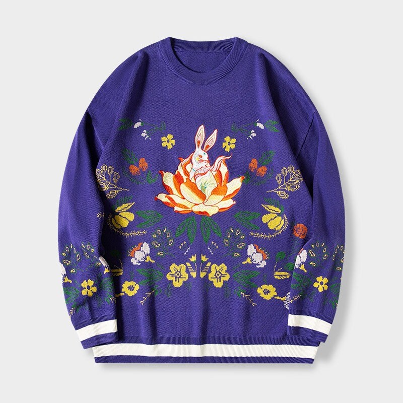 Lucky Rabbit Embroidered Japanese Sweatshirt - Medium