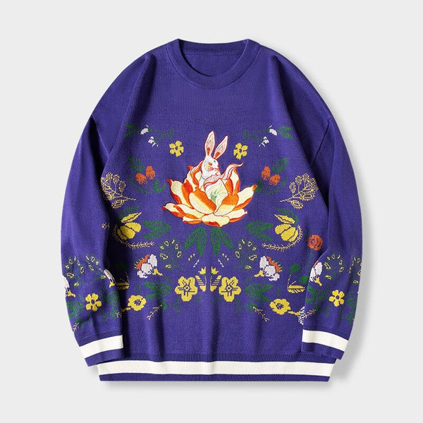 Lucky Rabbit Embroidered Japanese Sweatshirt - Medium