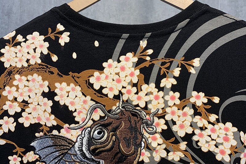 Retro Embroidered Koi Japanese T Shirt - 2XL