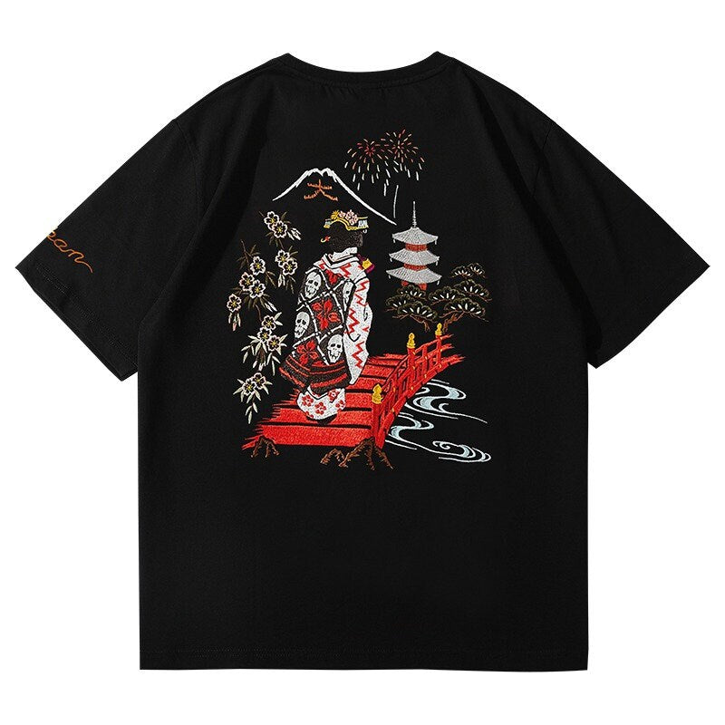 Anime Geisha Printed Japanese T Shirt - Medium