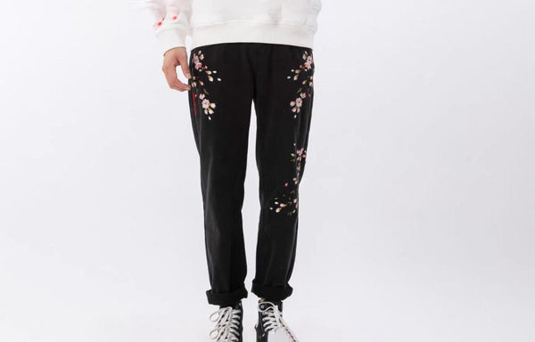 Denim Plum Blossom Japanese Pants - 28