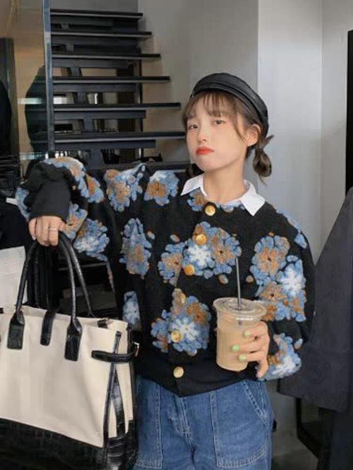 Denim Flower Patch Embroidered Japanese Jacket - Large