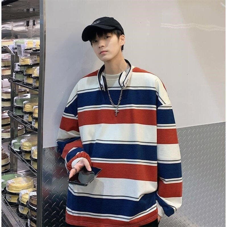 Striped Casual Japanese T Shirt - XL