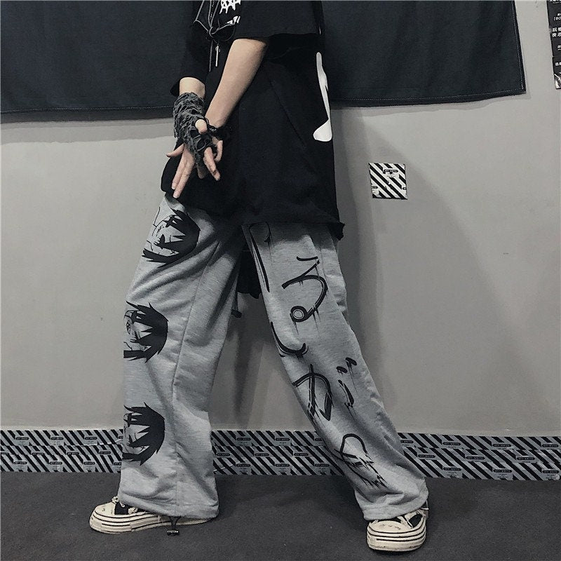 Graffiti Letter Print Retro Japanese Modern Pants - Large