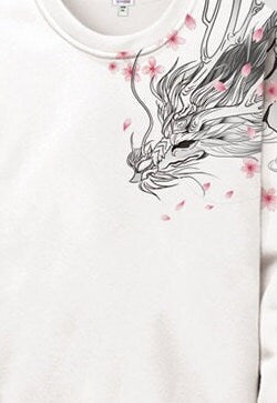 Dragon Sakura Print Japanese Modern Sweater - Large