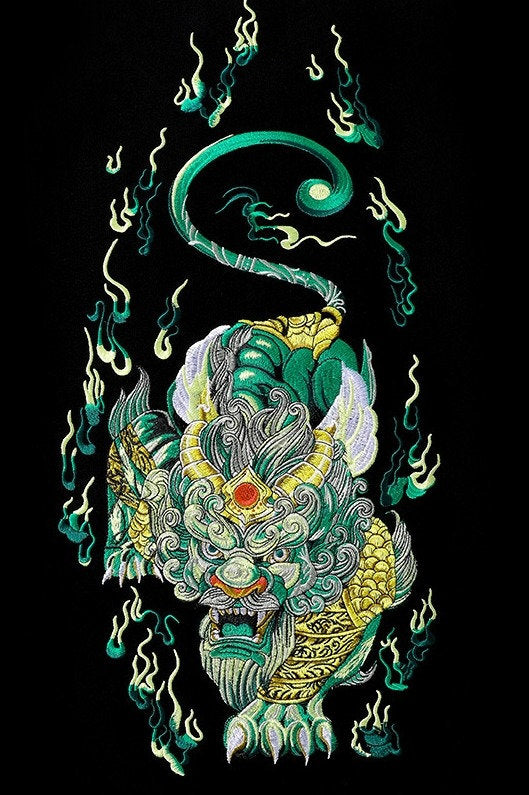 Guardian Lion Embroidery Japanese T Shirt - XL