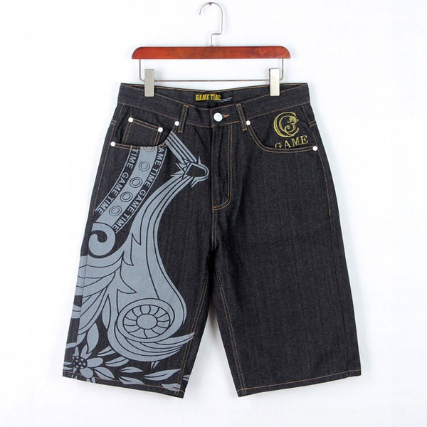 Letter Flower Printed Modern Denim Japanese Shorts - 32