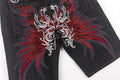 Devil Wings Embroidered Denim Japanese Shorts - 46