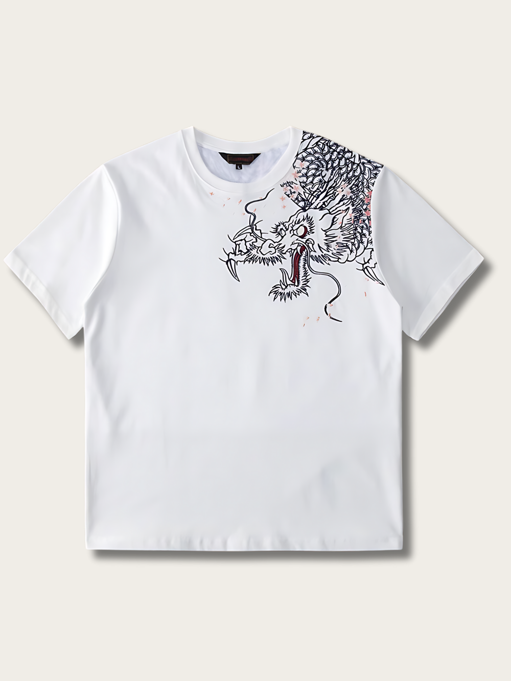 Sakura Dragon Embroidered Tee - Medium