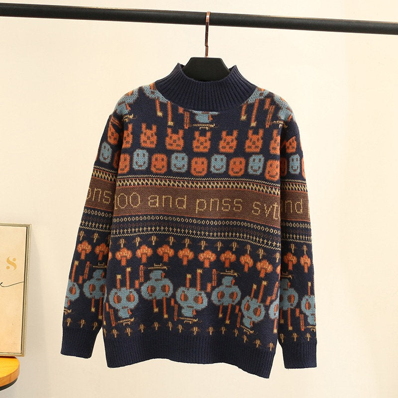 Doodle Knit Printed Japanese Sweater - XL