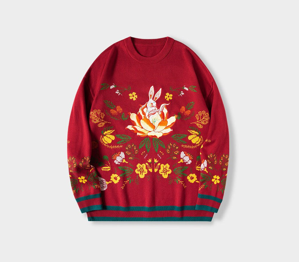 Lucky Rabbit Embroidered Japanese Sweatshirt - Medium