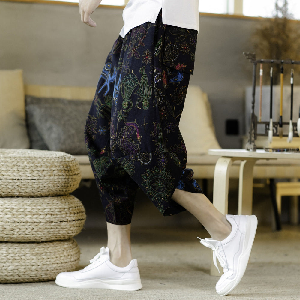 Floret Art Design Printed Japanese Pants - Medium