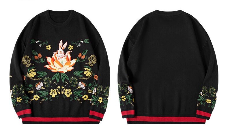 Lucky Rabbit Embroidered Japanese Sweatshirt - Large