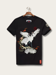 Crane Elegance Embroidered Black T-Shirt - Small