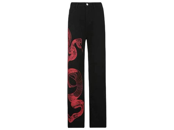 Red Snake Printed Japanese Streetwear Pants - Small