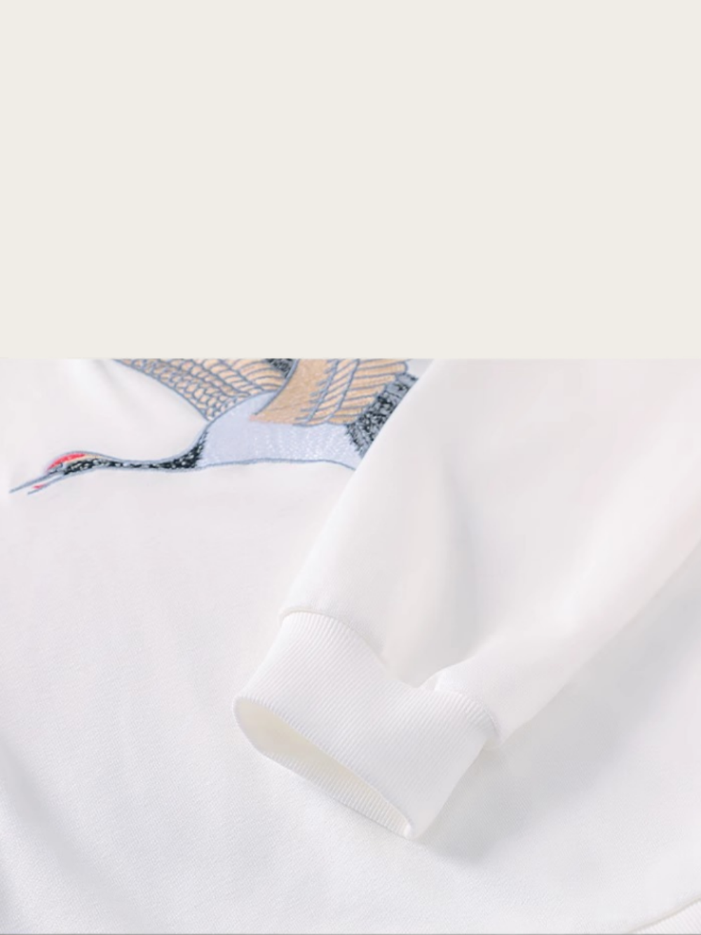 Elegant Crane Embroidered Sweatshirt - Large