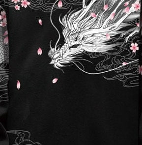 Dragon Sakura Print Japanese Modern Sweater - Medium