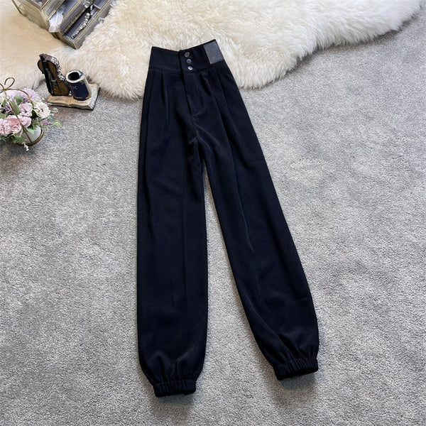 Retro Drape Plain Modern Japanese Harem Pants - Medium