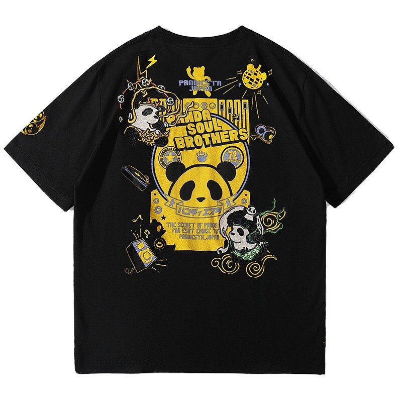 Anime Panda Print Japanese T Shirt - Large