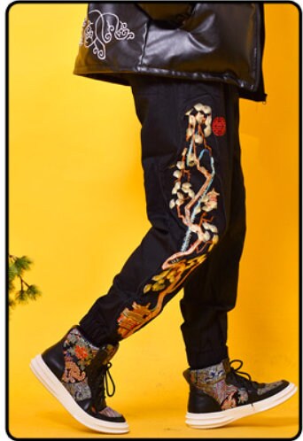 Pine Tree Embroidered Japanese Pants - Large
