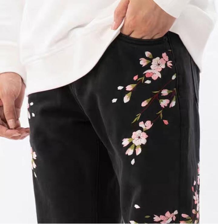 Denim Plum Blossom Japanese Pants - 32