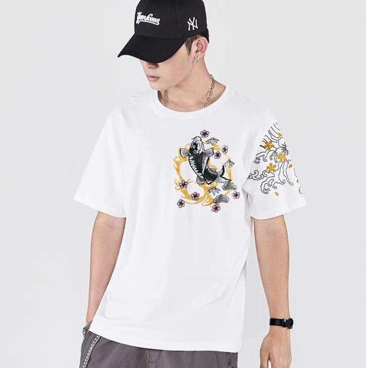 Carp Fish Embroidered Japanese T Shirt - 2XL