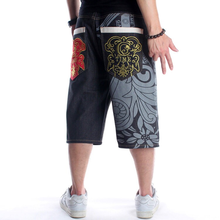 Letter Flower Printed Modern Denim Japanese Shorts - 40