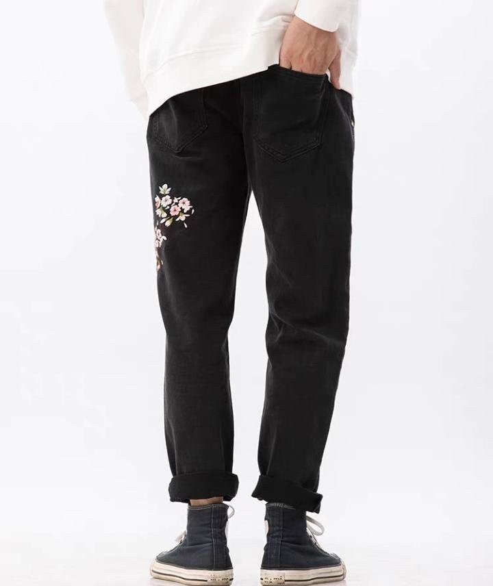 Denim Plum Blossom Japanese Pants - 31