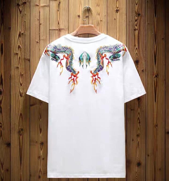 Fire Dragon Embroidered Japanese T Shirt - Large