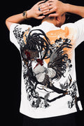 Rooster Embroidered Design Japanese T Shirt - XL