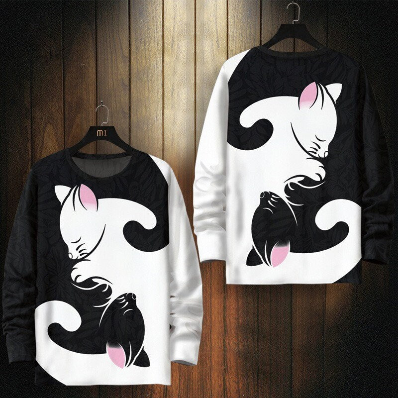 Yin Yang Wolf Print Japanese Style Sweater - Small