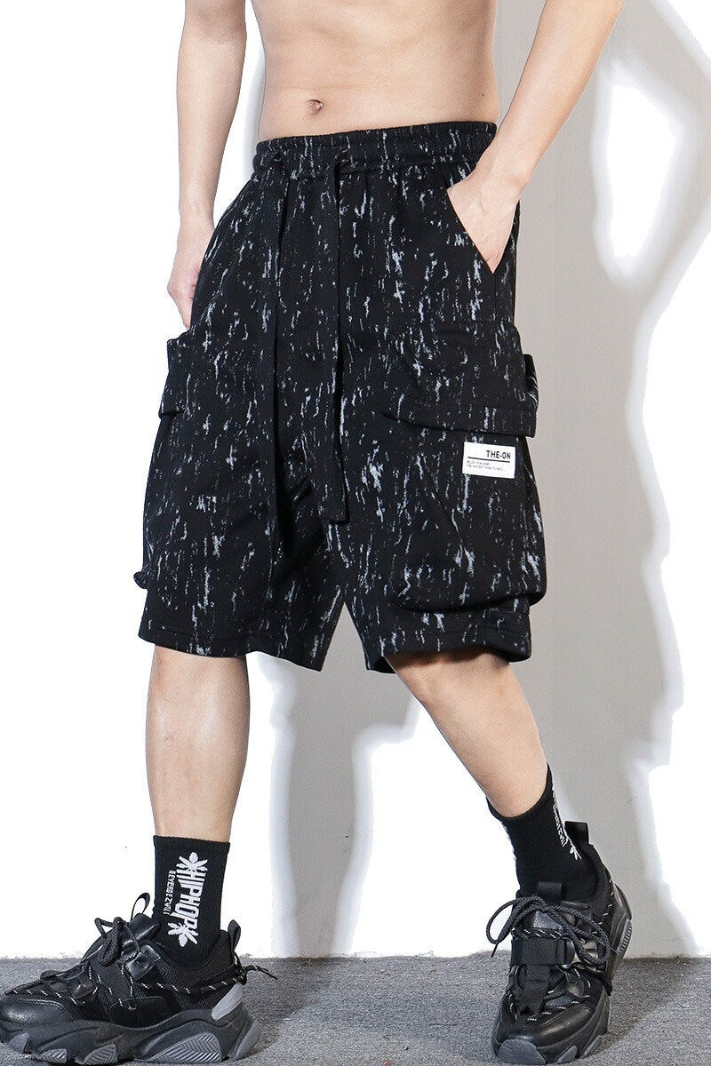 Ink Pattern Printed Retro Japanese Shorts - XL