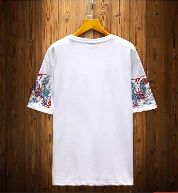 Mythical Dragon Embroidered Japanese T Shirt - Large