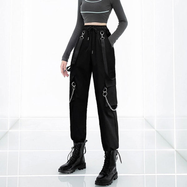 High Waist Streetwear Cargo Japanese Pants - Medium
