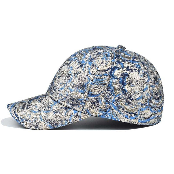 Vintage Floral Embroidered Japanese Baseball Caps - Blue