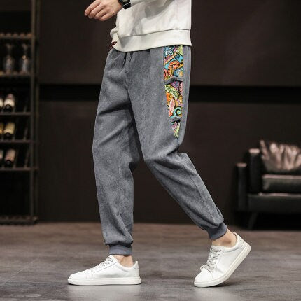 Abstract Casual Corduroy Japanese Pants - Large