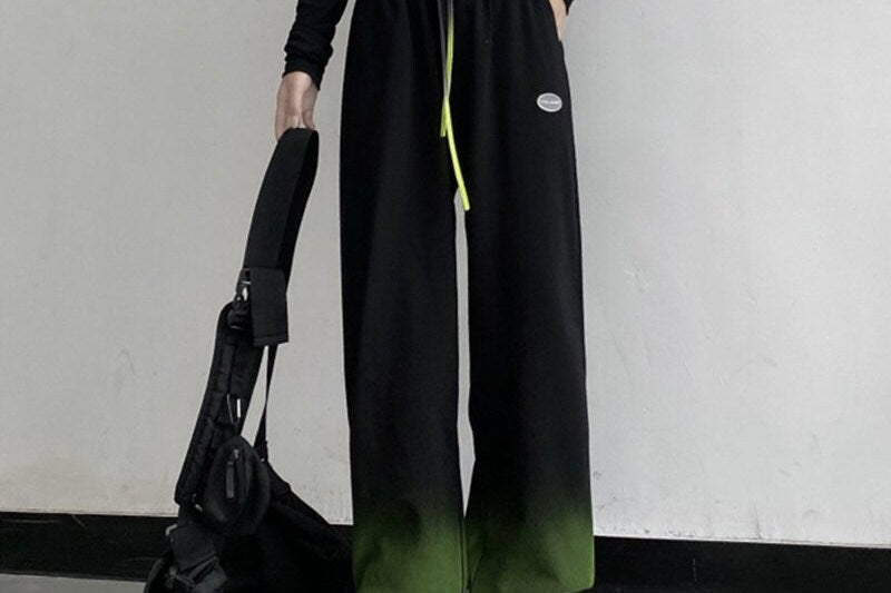 Gradient Color Retro Wide Leg Japanese Pants - Large