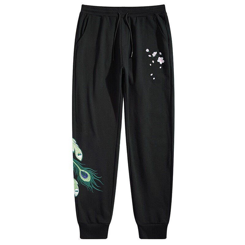 Peacock Art Embroidered Japanese Pants - Large