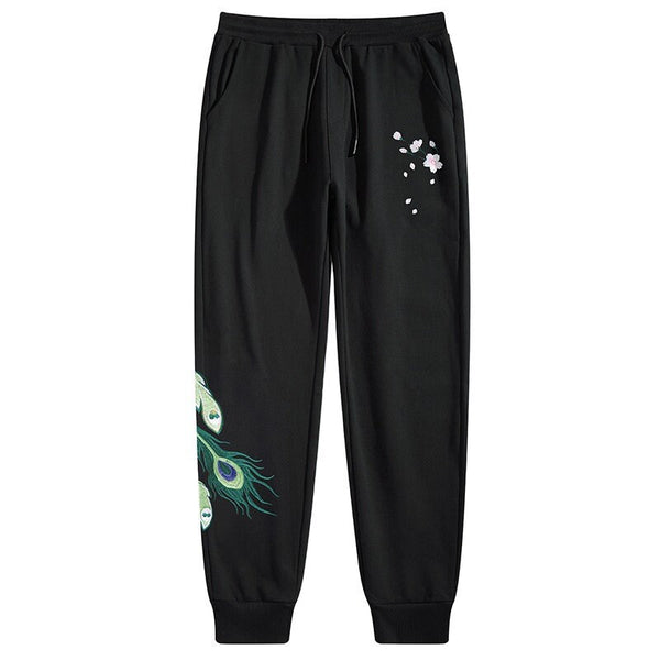 Peacock Art Embroidered Japanese Pants - Large
