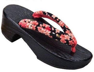 Wooden Floral Strap Japanese Sandals - Small