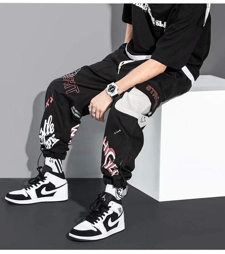 Graffiti Letter Printed Japanese Pants - XL