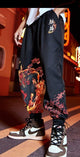 Fire Black Dragon Printed Casual Japanese Pants - XL