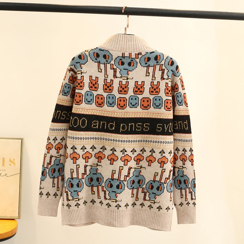 Doodle Knit Printed Japanese Sweater - XL